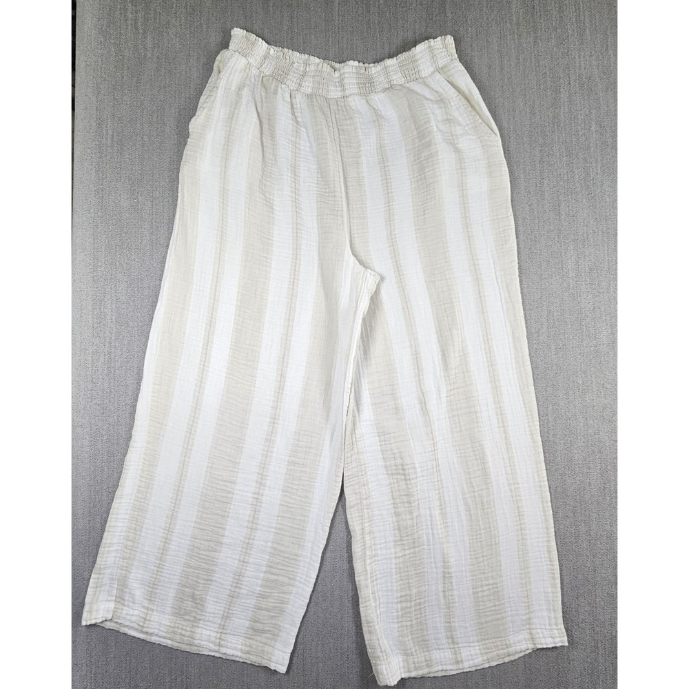 Japna Women's Beige and White Sleepwear Pants 100% Cotton Size Large